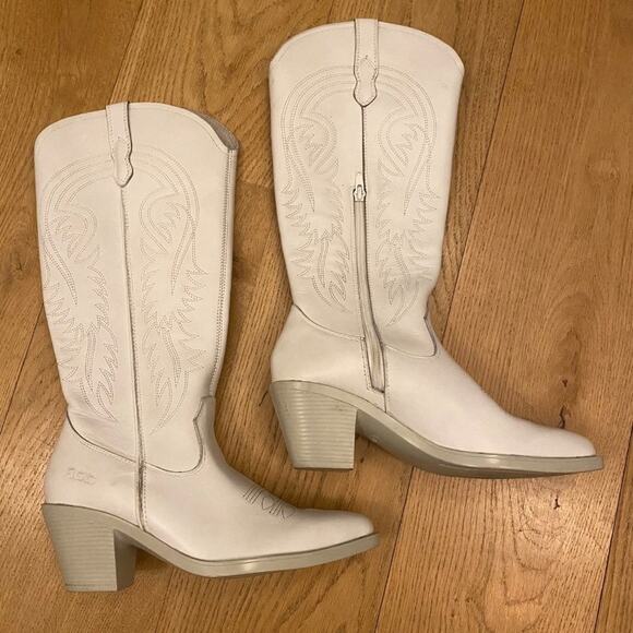 ROC Galveston High Western Boots in White Leather - Picture 1 of 11